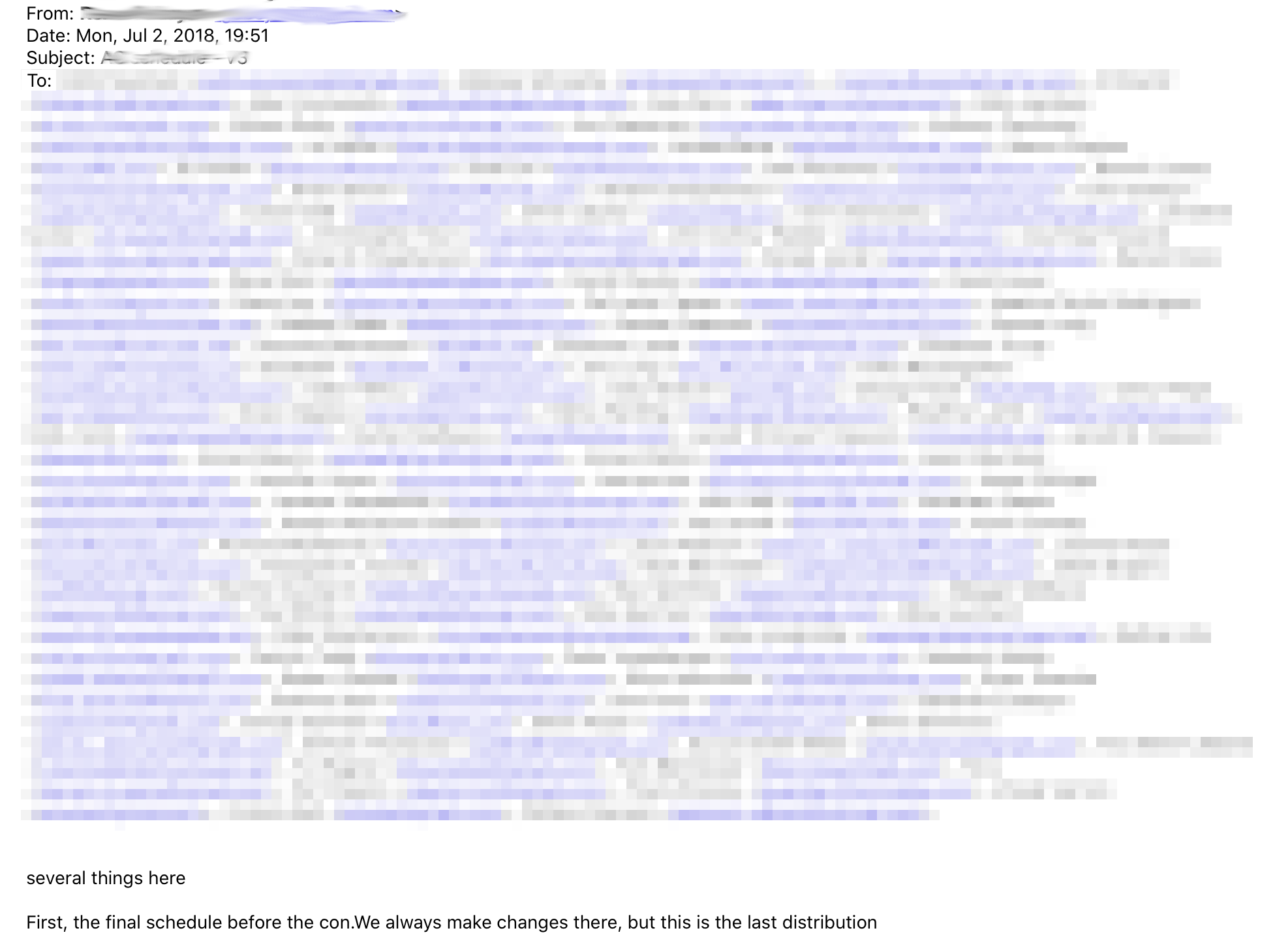 An actual email with lots of CC’d recipients